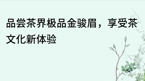 品嘗茶界極品金駿眉，享受茶文化新體驗