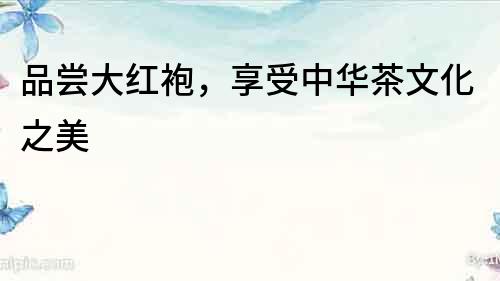 品嘗大紅袍，享受中華茶文化之美