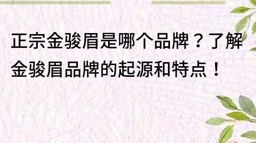 正宗金駿眉是哪個品牌？了解金駿眉品牌的起源和特點！