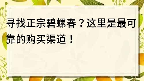 尋找正宗碧螺春？這里是最可靠的購買渠道！