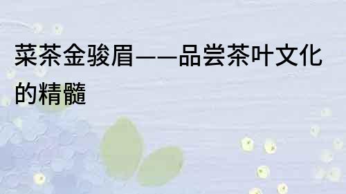 菜茶金駿眉——品嘗茶葉文化的精髓