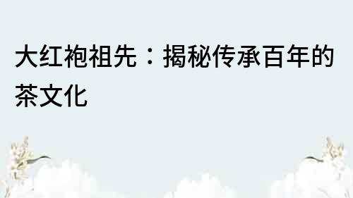 大紅袍祖先：揭秘傳承百年的茶文化