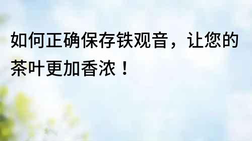 如何正確保存鐵觀音，讓您的茶葉更加香濃！