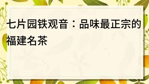 七片園鐵觀音：品味最正宗的福建名茶