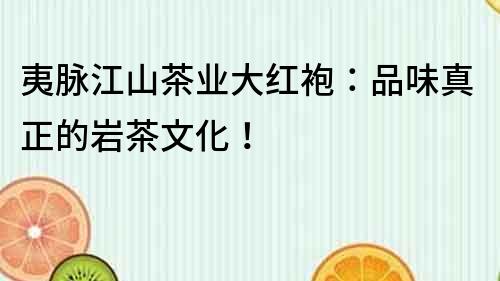夷脈江山茶業大紅袍：品味真正的巖茶文化！
