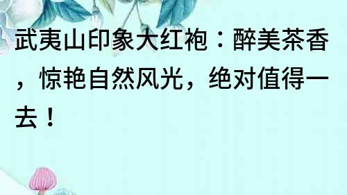 武夷山印象大紅袍：醉美茶香，驚艷自然風光，絕對值得一去！