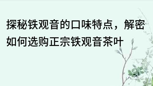 探秘鐵觀音的口味特點，解密如何選購正宗鐵觀音茶葉