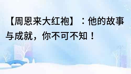 【周恩來大紅袍】：他的故事與成就，你不可不知！