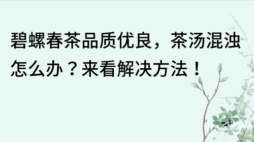 碧螺春茶品質(zhì)優(yōu)良，茶湯混濁怎么辦？來看解決方法！