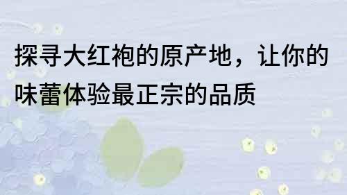 探尋大紅袍的原產(chǎn)地，讓你的味蕾體驗(yàn)最正宗的品質(zhì)
