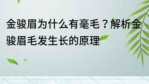 金駿眉為什么有毫毛？解析金駿眉毛發(fā)生長的原理