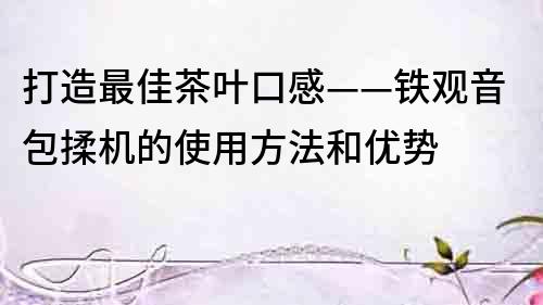 打造最佳茶葉口感——鐵觀音包揉機(jī)的使用方法和優(yōu)勢(shì)