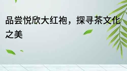品嘗悅欣大紅袍，探尋茶文化之美
