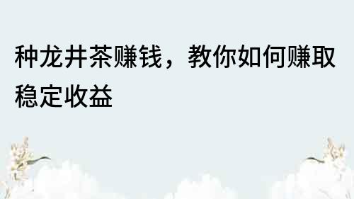 種龍井茶賺錢(qián)，教你如何賺取穩(wěn)定收益