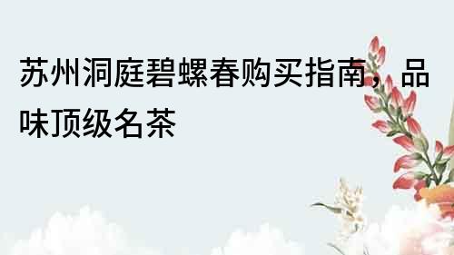 蘇州洞庭碧螺春購買指南，品味頂級名茶