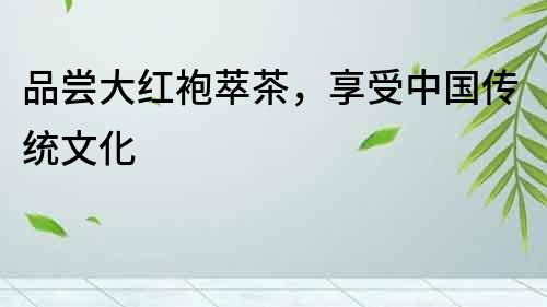 品嘗大紅袍萃茶，享受中國傳統文化
