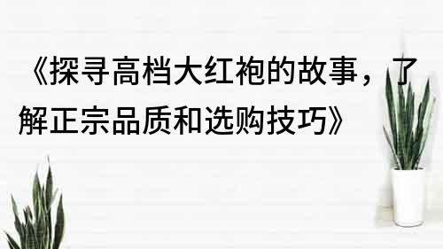《探尋高檔大紅袍的故事，了解正宗品質(zhì)和選購技巧》