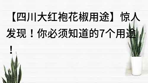 【四川大紅袍花椒用途】驚人發現！你必須知道的7個用途！