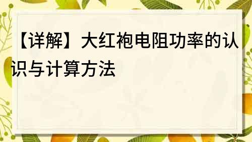 【詳解】大紅袍電阻功率的認識與計算方法