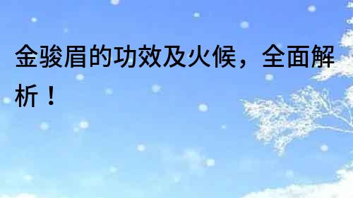 金駿眉的功效及火候，全面解析！