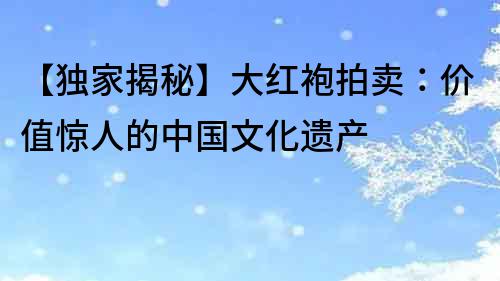 【獨家揭秘】大紅袍拍賣：價值驚人的中國文化遺產(chǎn)
