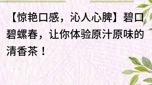【驚艷口感，沁人心脾】碧口碧螺春，讓你體驗原汁原味的清香茶！