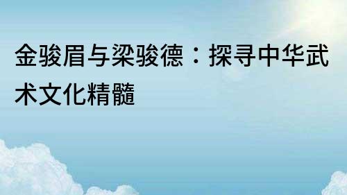 金駿眉與梁駿德：探尋中華武術文化精髓
