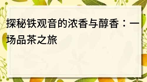 探秘鐵觀音的濃香與醇香：一場品茶之旅