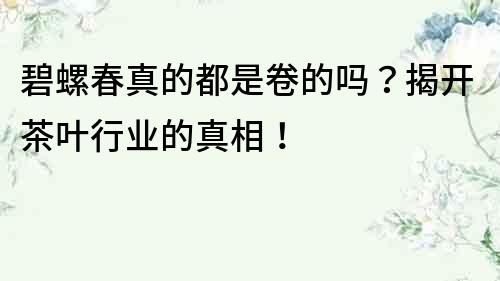 碧螺春真的都是卷的嗎？揭開茶葉行業的真相！