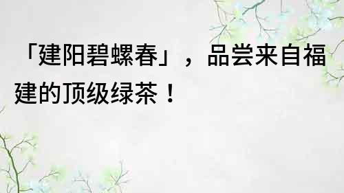 「建陽碧螺春」，品嘗來自福建的頂級綠茶！