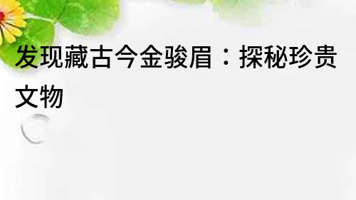 發現藏古今金駿眉：探秘珍貴文物