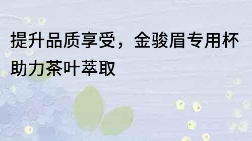 提升品質享受，金駿眉專用杯助力茶葉萃取