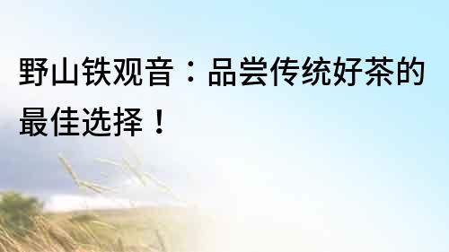 野山鐵觀音：品嘗傳統好茶的最佳選擇！