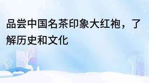 品嘗中國名茶印象大紅袍，了解歷史和文化
