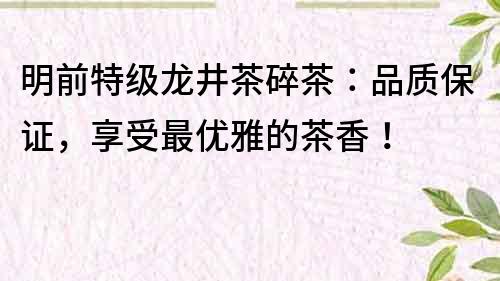 明前特級(jí)龍井茶碎茶：品質(zhì)保證，享受最優(yōu)雅的茶香！