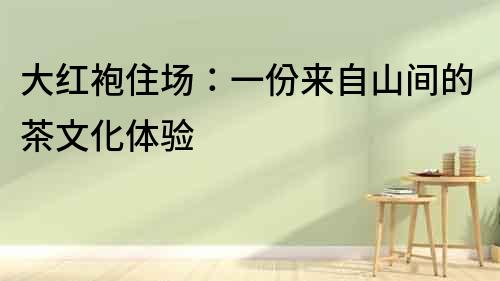 大紅袍住場：一份來自山間的茶文化體驗