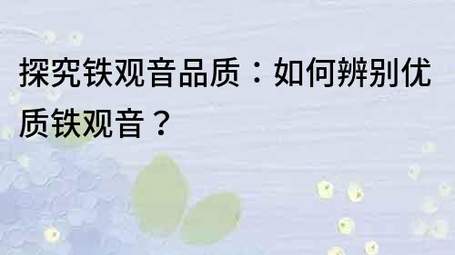 探究鐵觀音品質：如何辨別優質鐵觀音？