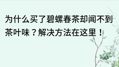 為什么買了碧螺春茶卻聞不到茶葉味？解決方法在這里！