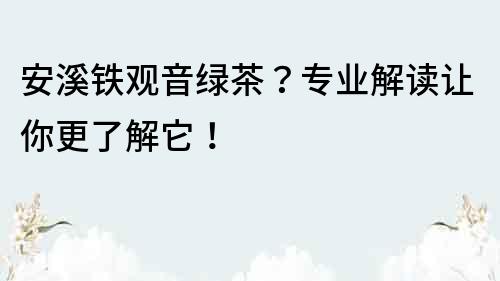 安溪鐵觀音綠茶？專業解讀讓你更了解它！