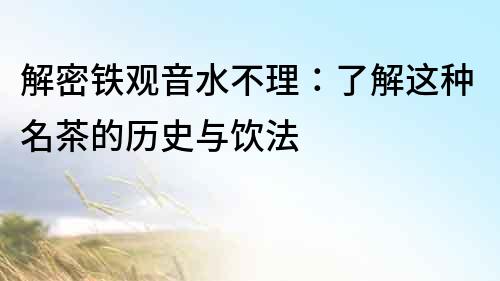 解密鐵觀音水不理：了解這種名茶的歷史與飲法