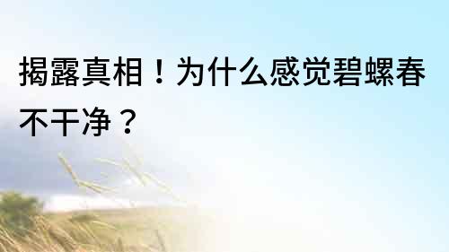 揭露真相！為什么感覺碧螺春不干凈？