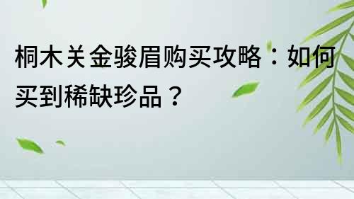桐木關金駿眉購買攻略：如何買到稀缺珍品？