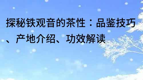 探秘鐵觀音的茶性：品鑒技巧、產地介紹、功效解讀