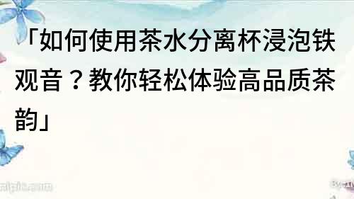 「如何使用茶水分離杯浸泡鐵觀音？教你輕松體驗高品質茶韻」