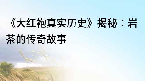 《大紅袍真實歷史》揭秘：巖茶的傳奇故事