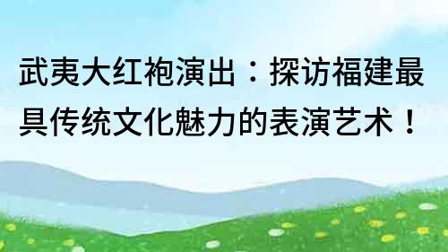 武夷大紅袍演出：探訪福建最具傳統文化魅力的表演藝術！