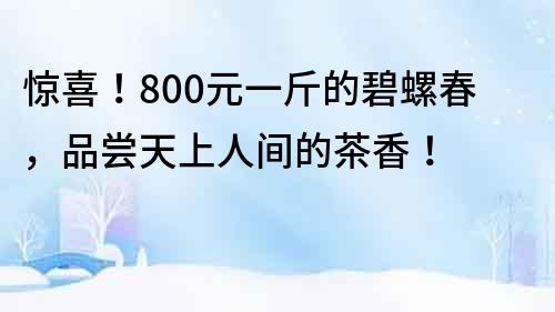 驚喜！800元一斤的碧螺春，品嘗天上人間的茶香！