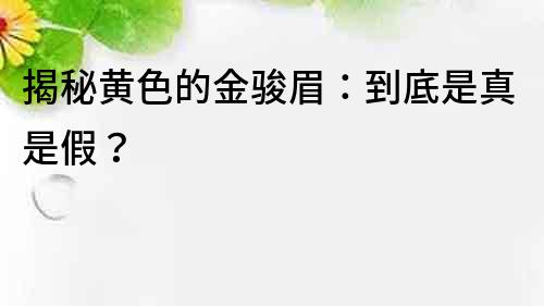 揭秘黃色的金駿眉：到底是真是假？