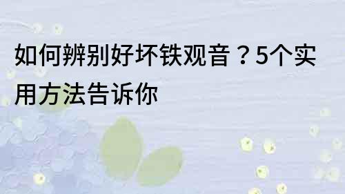 如何辨別好壞鐵觀音？5個實用方法告訴你