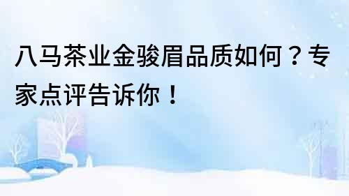 八馬茶業金駿眉品質如何？專家點評告訴你！